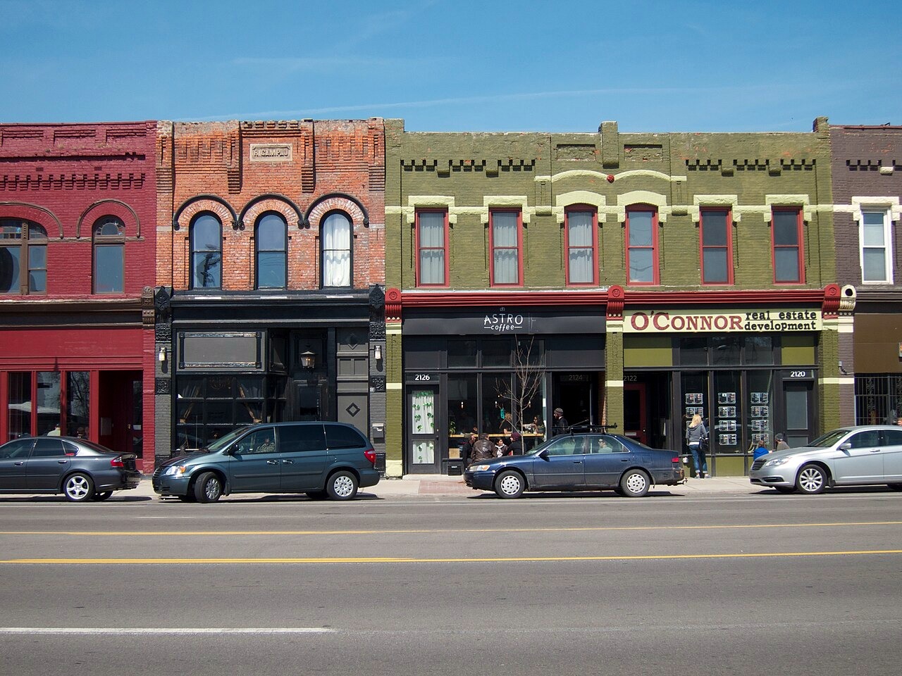 A neighborhood block after the event lets out in Detroit.