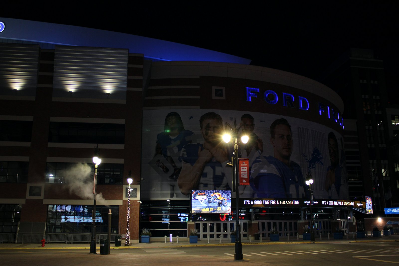Exterior of Ford Field in downtown Detroit.