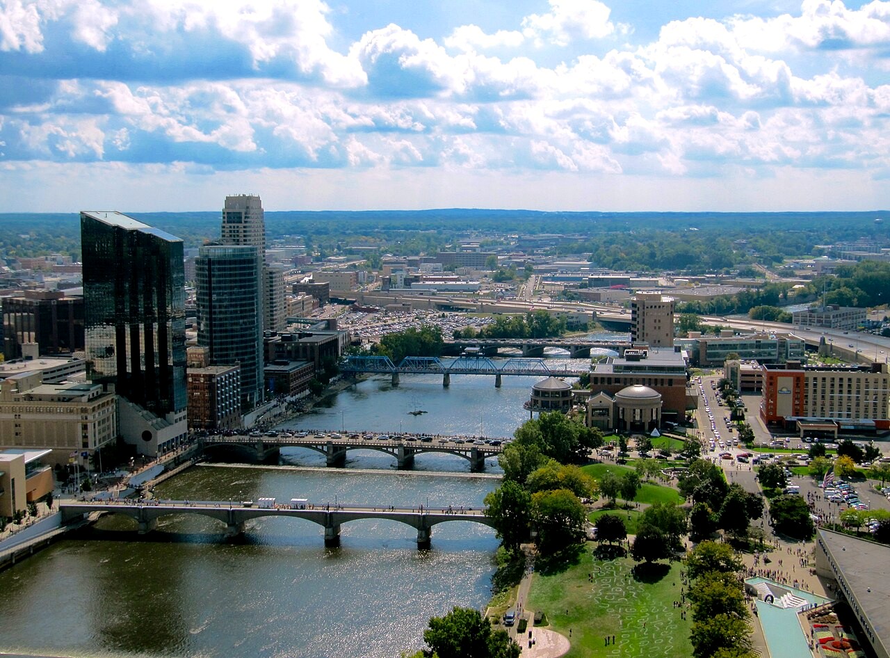 The river through downtown in Grand Rapids.