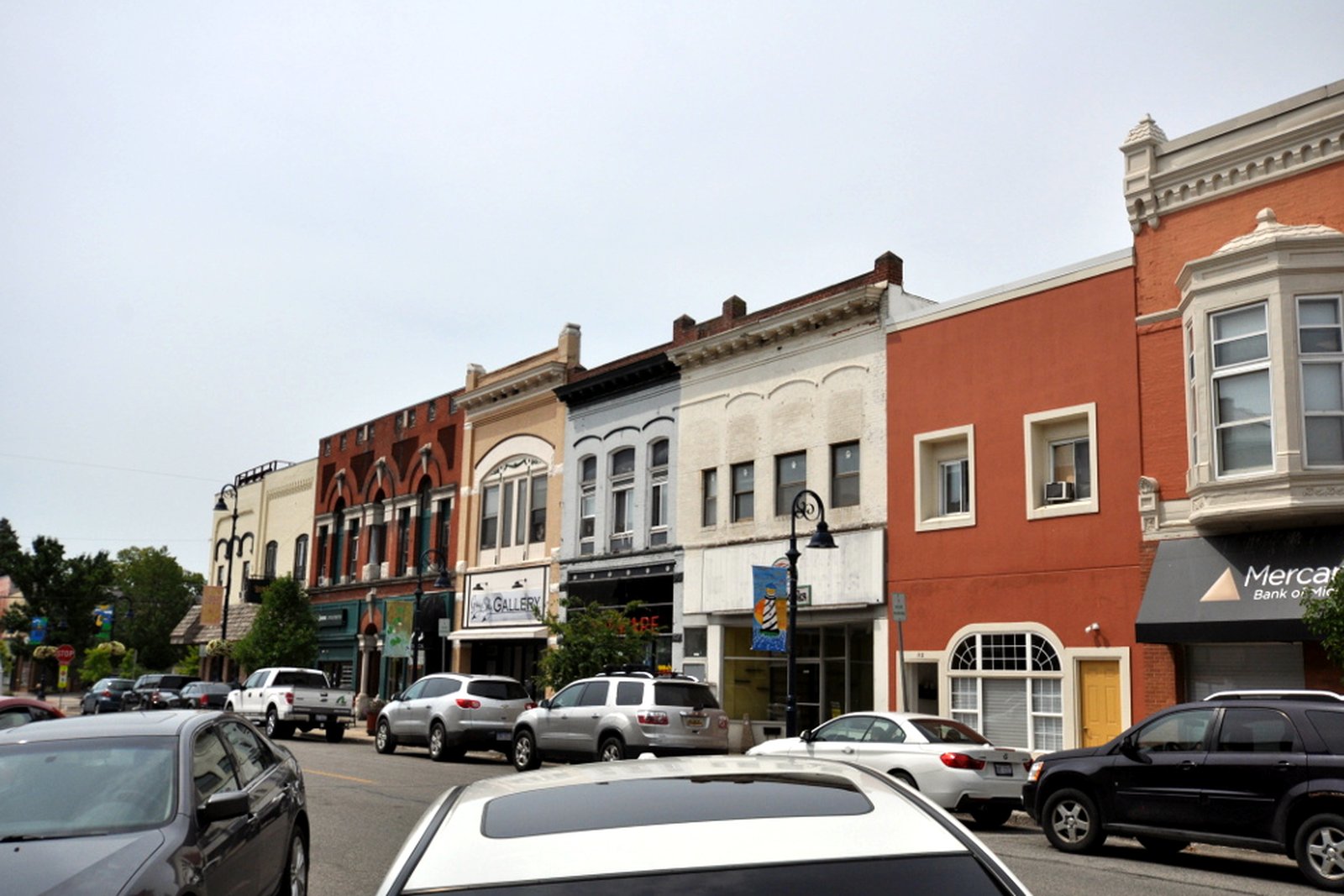 Brick commercial buildings along a downtown street in Mount Pleasant, Michigan, in a file photo.