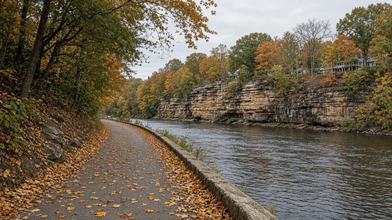 The lawn, the river trail, Grand Ledge in Lansing.