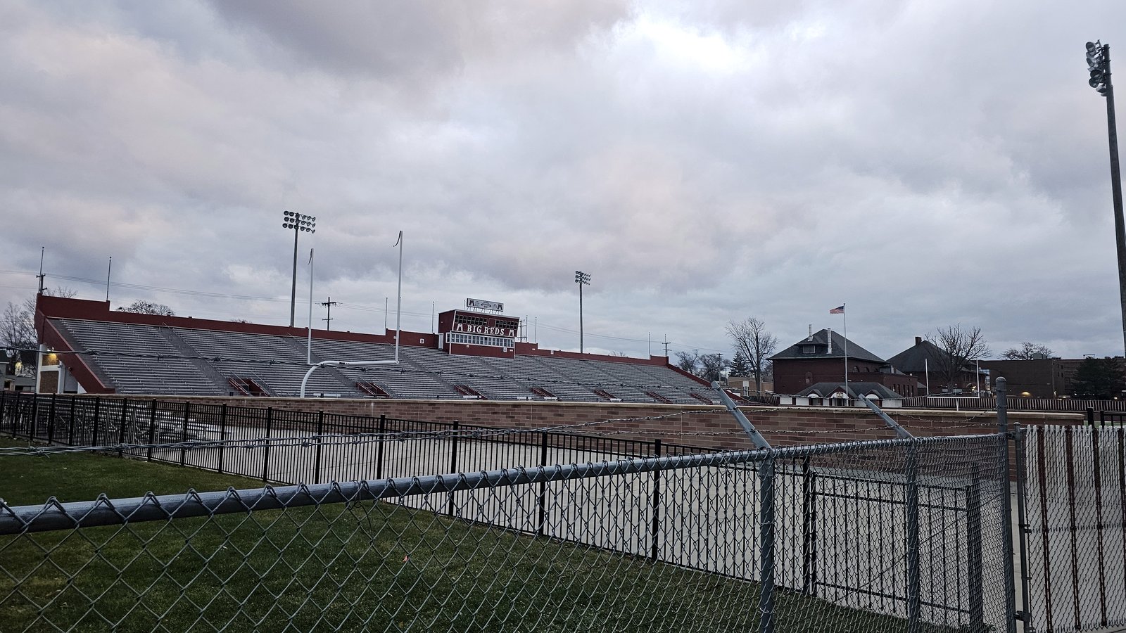Hackley Stadium football field and bleachers in Muskegon.