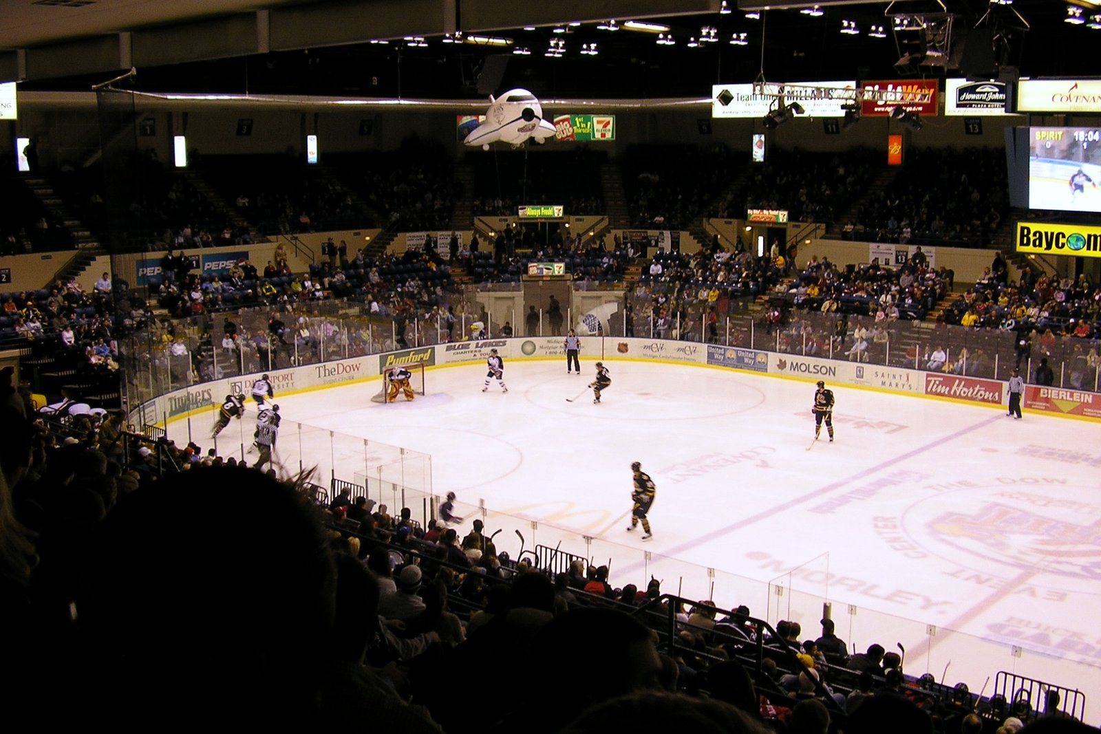 Empty ice and seating inside Wendler Arena at the Dow Event Center in Saginaw, in a file photo.