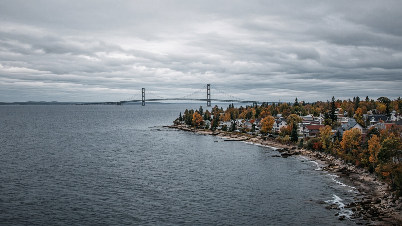 Mackinaw City, St. Ignace, and the water between in the Straits.
