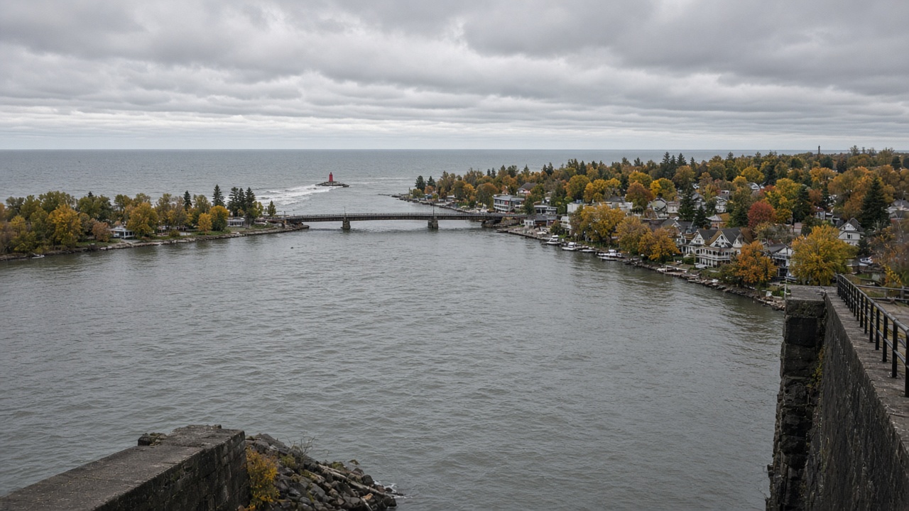 Three city limits, one river mouth in Grand Haven.