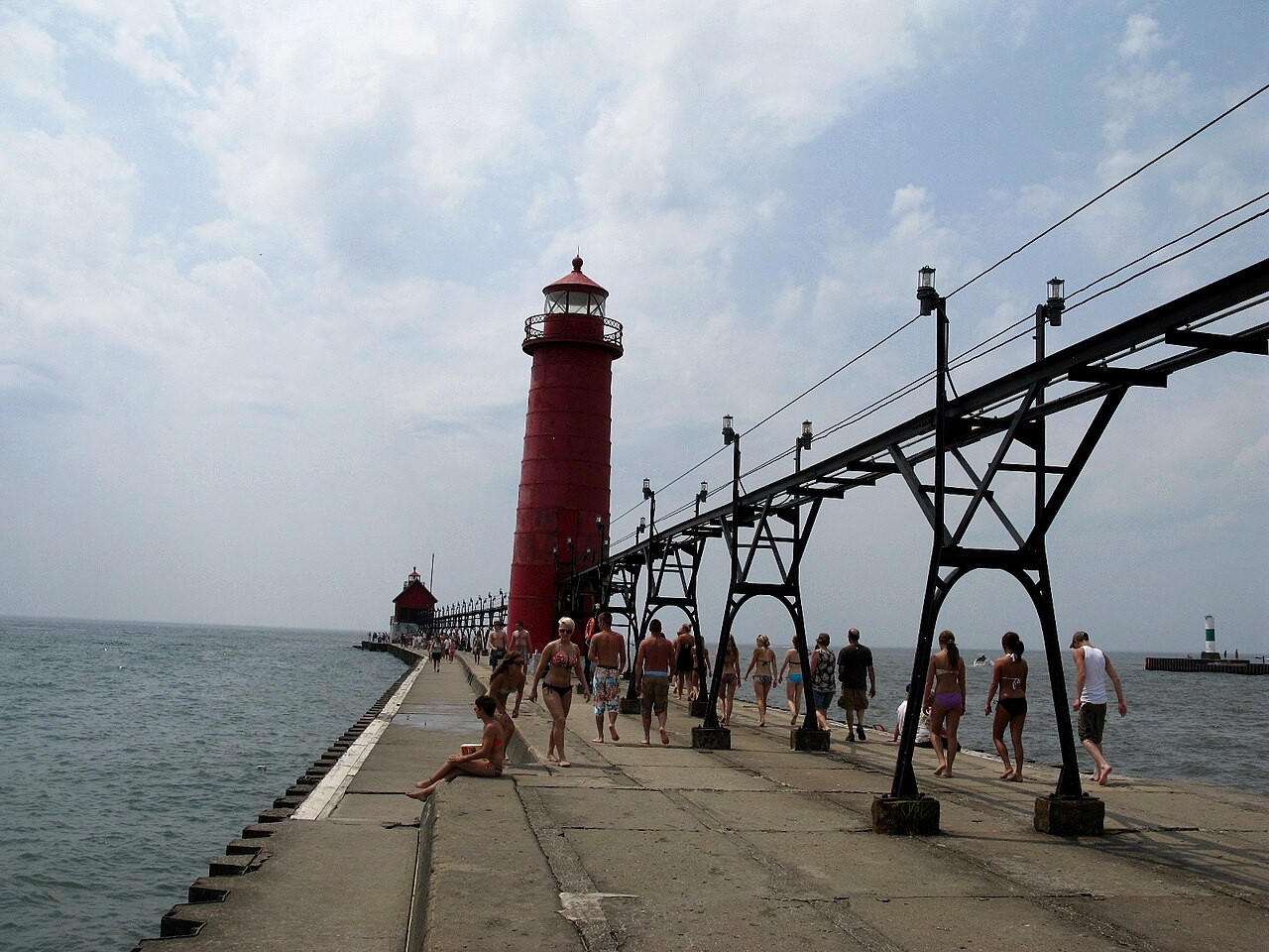 Pier, channel, then the inland lake in Grand Haven.