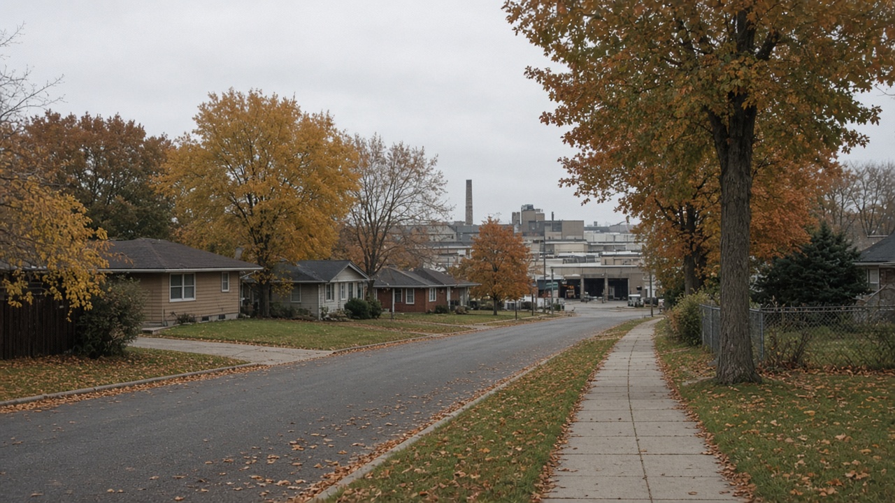 The plant towns and the blocks behind them in Warren.